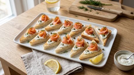 Getoastetes Tramezzini mit geräucherter Lachsforelle und Crème Fraîche