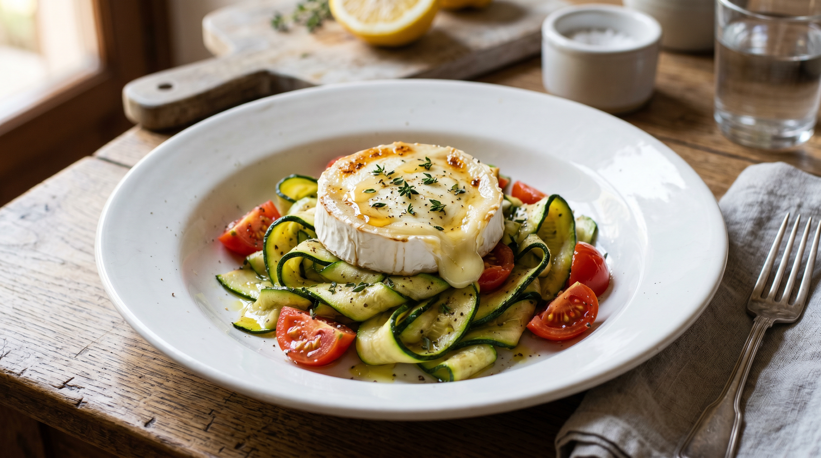 Insalata di zucchine e pomodorini con formaggio di capra
