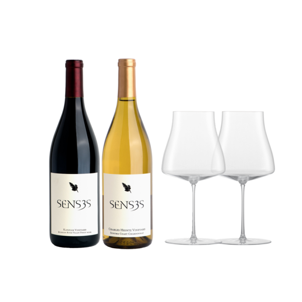 Senses Wines Verkostungspaket Heintz Chardonnay und Kanzler Pinot Noir inklusive 2er-Set Gläser Pinot Noir The Moment