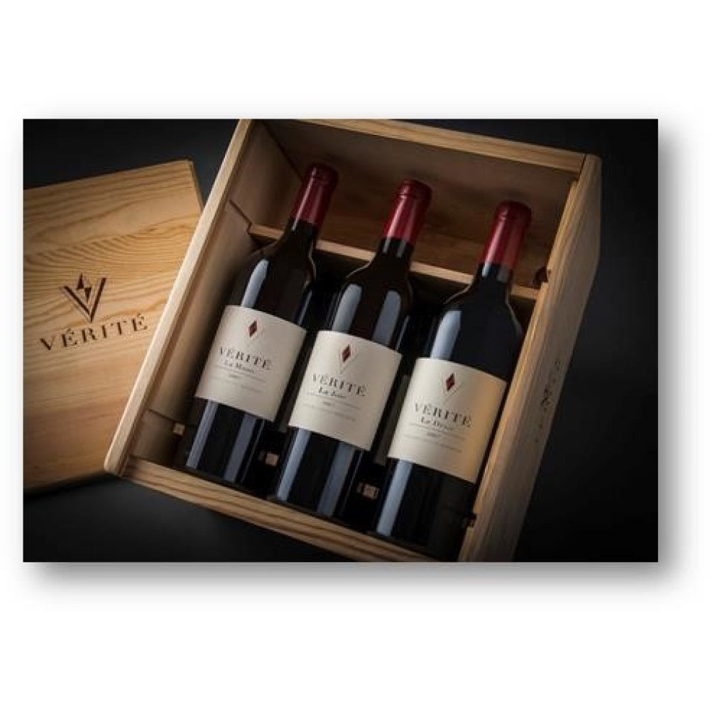 Vérité Winery collector's wooden box La Joie, Le Désir, La Muse 2019